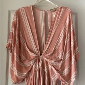 Pink & white striped boho maxi dress-M